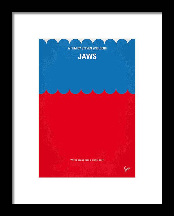 Jaws Framed Print featuring the digital art No046 My jaws minimal movie poster by Chungkong Art