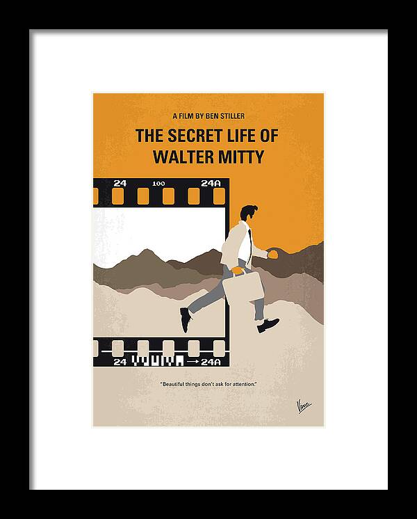 The Secret Life Of Walter Mitty Framed Print featuring the digital art No806 My The Secret Life of Walter Mitty minimal movie poster by Chungkong Art