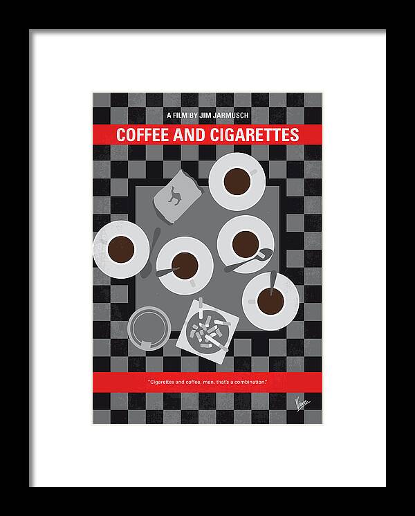 Coffee And Cigarettes Framed Print featuring the digital art No808 My Coffee and Cigarettes minimal movie poster by Chungkong Art
