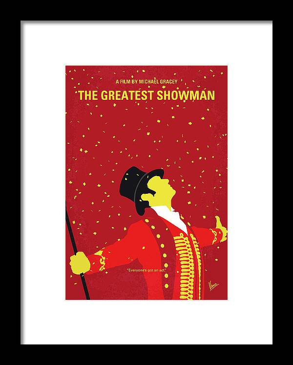 The Framed Print featuring the digital art No965 My The Greatest Showman minimal movie poster by Chungkong Art