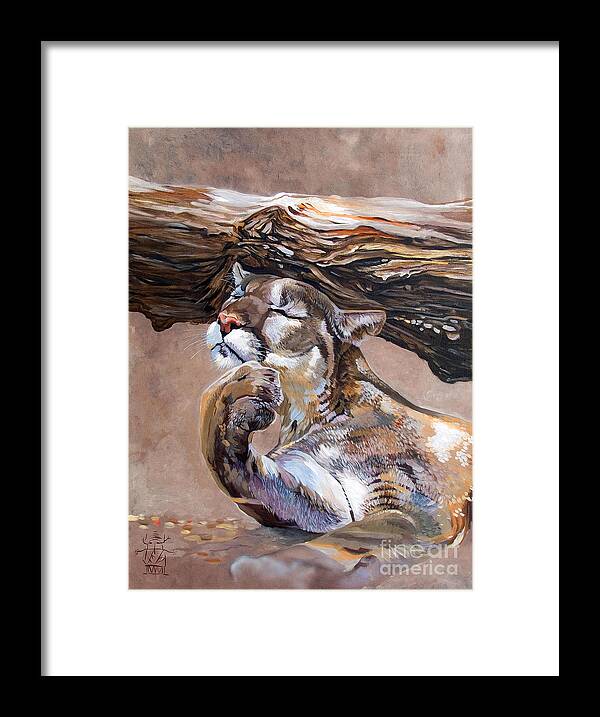 Catamount Framed Print featuring the painting Nonchalant by J W Baker