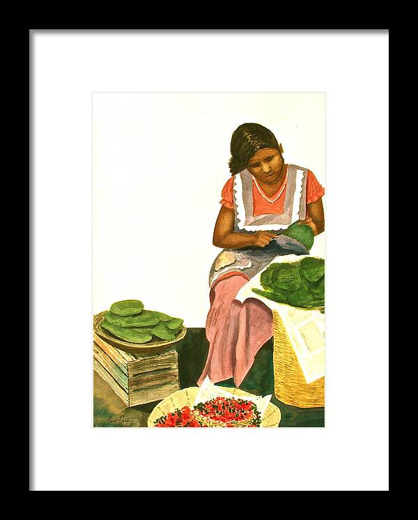 Mexico Framed Print featuring the painting Nopalita Senorita by Frank SantAgata