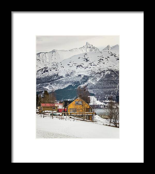 Landscape Framed Print featuring the photograph Nordbotn Village House Troms Norway by Adam Rainoff