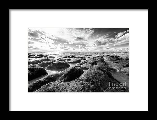 Norfolk Framed Print featuring the photograph Norfolk Hunstanton rugged coastline black and white by Simon Bratt