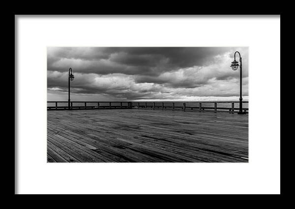 North Beach Framed Print featuring the photograph North Beach Pier with Clouds by Joseph Smith