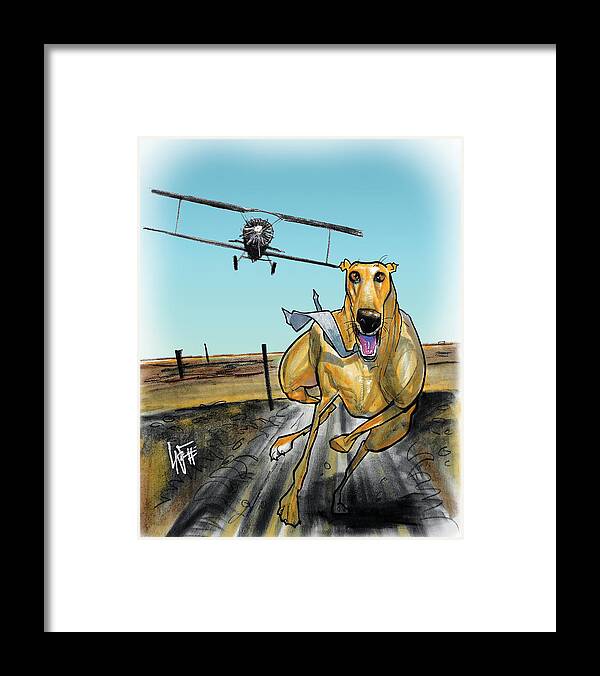 Dog Caricature Framed Print featuring the drawing North by Northwest Greyhound Caricature Art Print by John LaFree