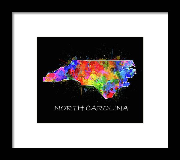 North Carolina Framed Print featuring the digital art North Carolina Color Splatter 2 by Bekim M