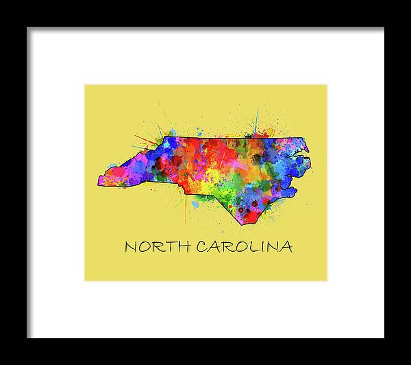 North Carolina Framed Print featuring the digital art North Carolina Color Splatter 4 by Bekim M