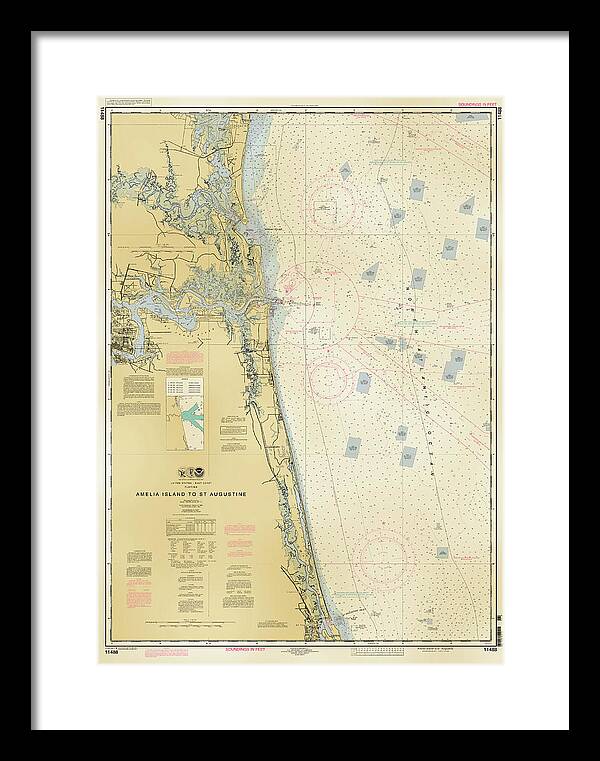 Nautical Framed Print featuring the digital art Nautical Soundings Map-Antiqued by Arthur Fix