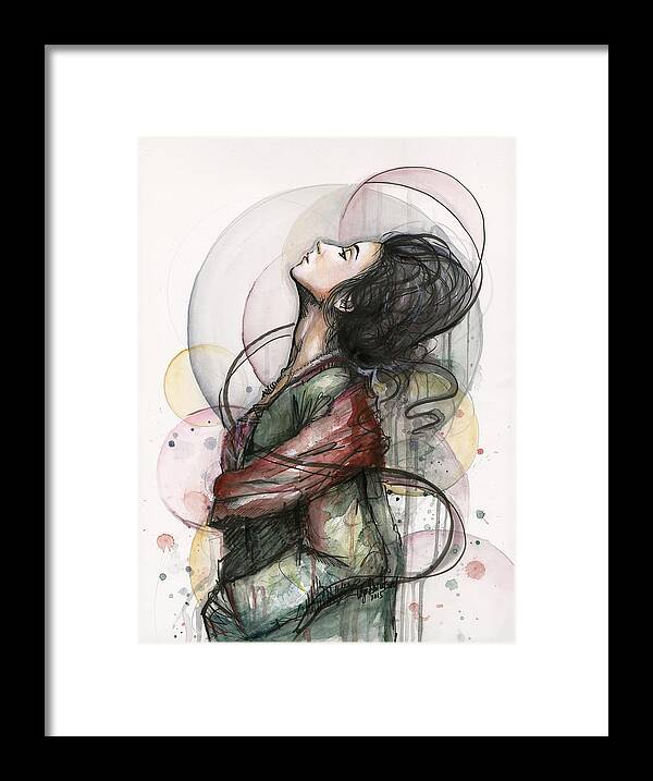 Watercolor Framed Print featuring the painting Beautiful Lady by Olga Shvartsur