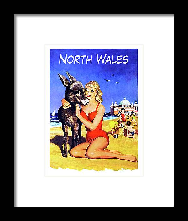 North Wales Framed Print featuring the painting North Wales beach, blond girl hugging a donkey by Long Shot
