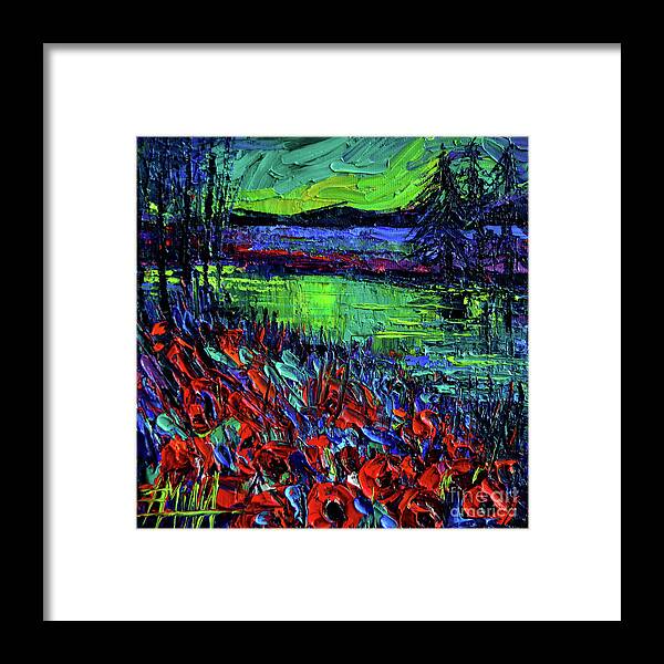 Northern Lights Embracing Poppies In My Dream Framed Print featuring the painting Northern Lights Embracing Poppies by Mona Edulesco