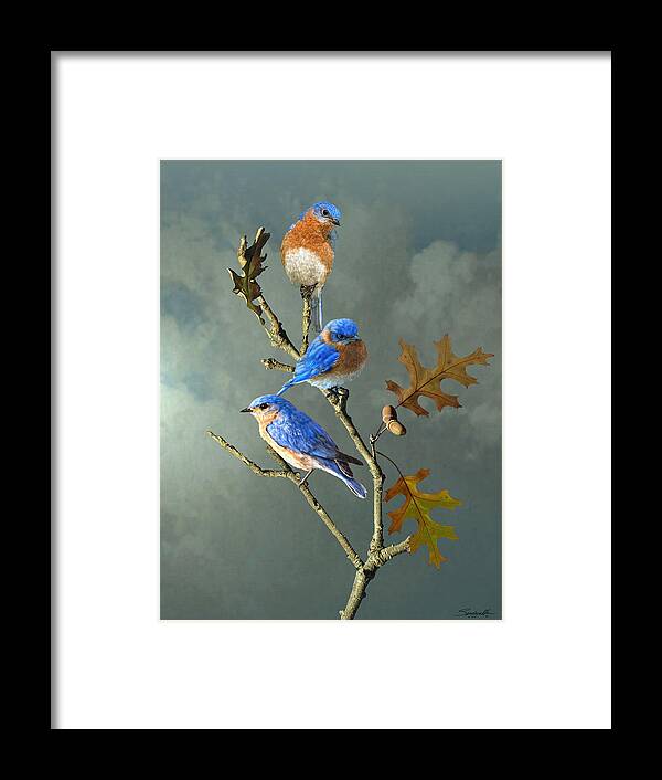 Birds Framed Print featuring the digital art Nothing But Bluebirds by M Spadecaller