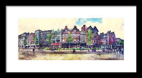 Nottingham Framed Print featuring the painting Nottingham panorama city watercolor by Justyna Jaszke JBJart