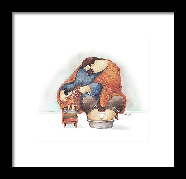 Father Framed Print featuring the drawing November cuddles by Soosh