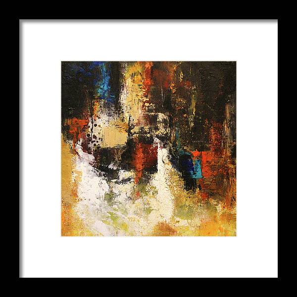 Orange And Blue Abstract Art Framed Print featuring the mixed media One November Night by Patricia Lintner
