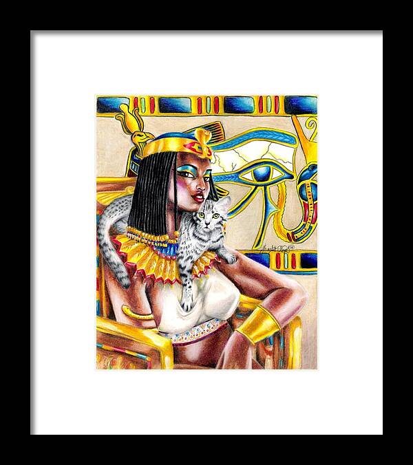 Egyptian Mau Framed Print featuring the drawing Nubian Queen by Scarlett Royale