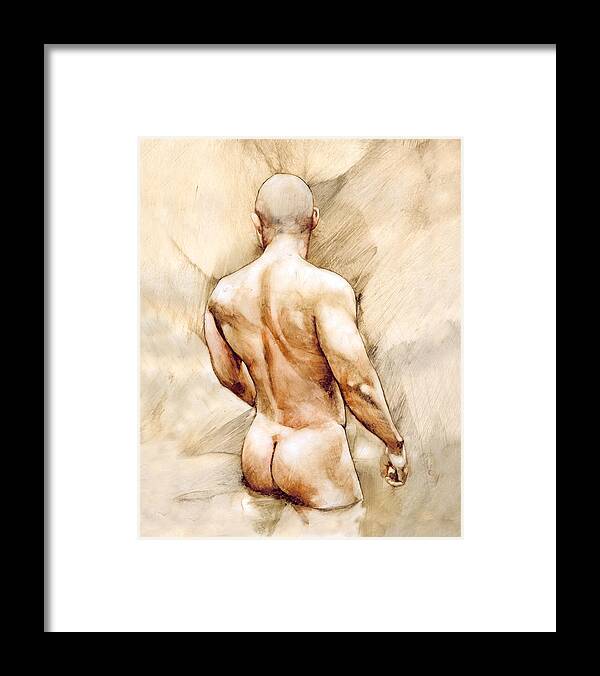 Man Framed Print featuring the painting Nude 40 by Chris Lopez