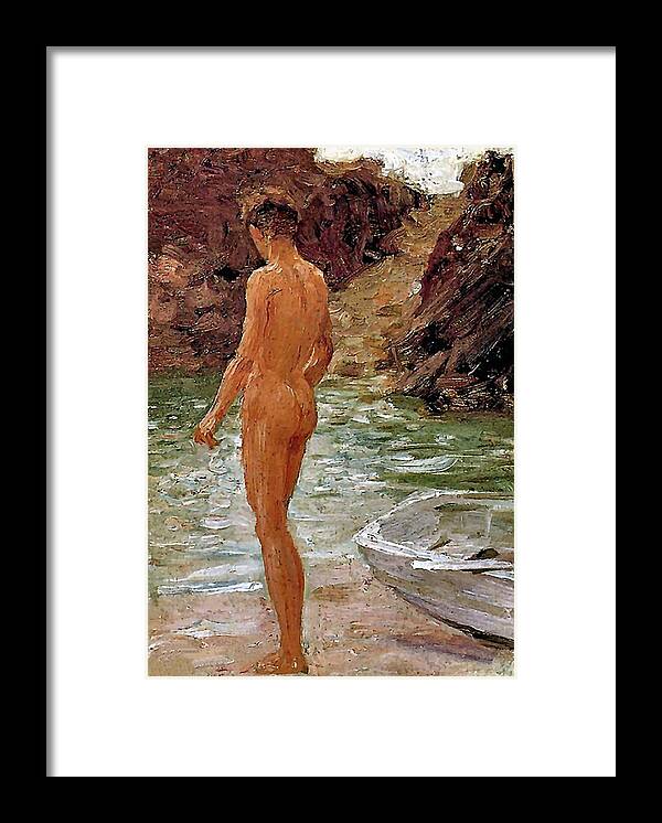 Nude Boy Framed Print featuring the painting Nude Boy by Henry Scott Tuke