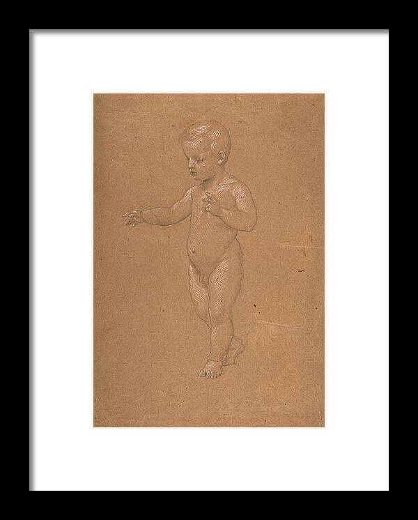 Anselm Feuerbach Framed Print featuring the drawing Nude Boy, Walking to the Left by Anselm Feuerbach
