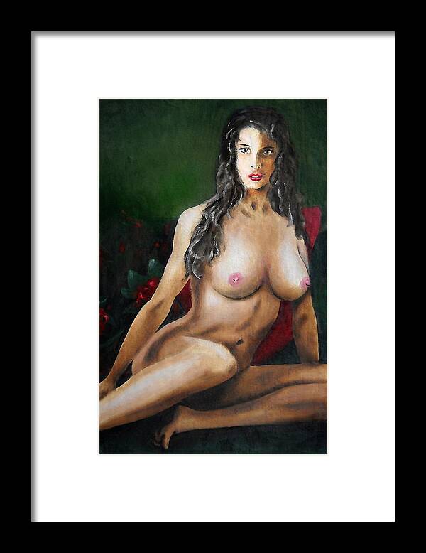 Original Oil Acrylic Painting Digital Print Female Nude Seated Paintings Prints Framed Print featuring the painting Nude Female Portrait Jean Seated by G Linsenmayer