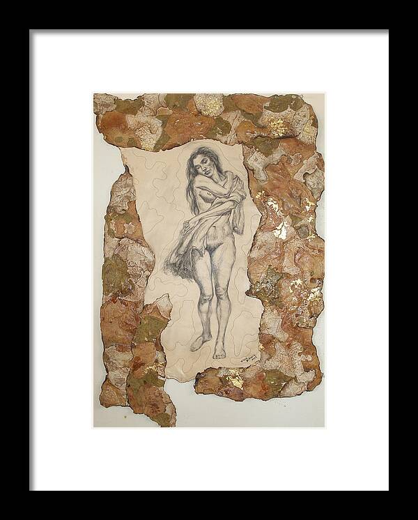 Fiber-art Framed Print featuring the mixed media Nude Study by Diane DiMaria