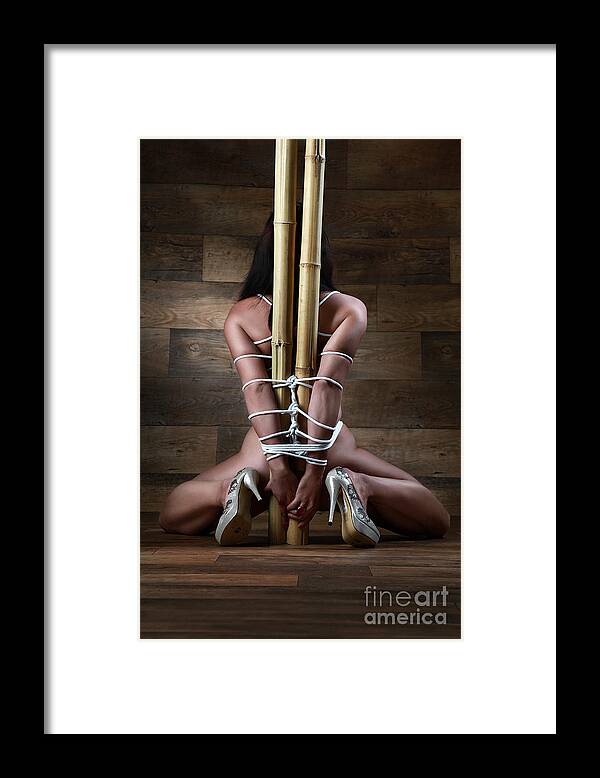 Art Book Framed Print featuring the photograph Nude, tied to a bamboo tube - Fine Art of Bondage by Rod Meier