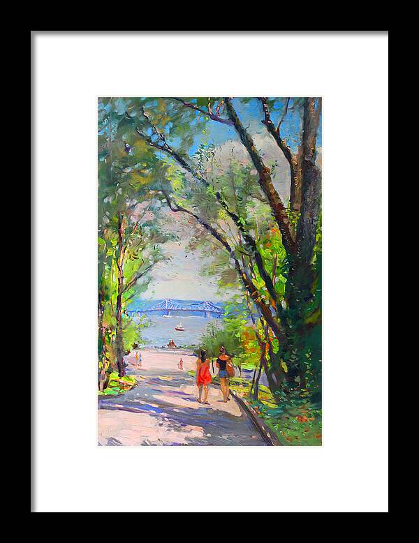 Nyack Park Framed Print featuring the painting Nyack Park a Beautiful Day for a Walk by Ylli Haruni