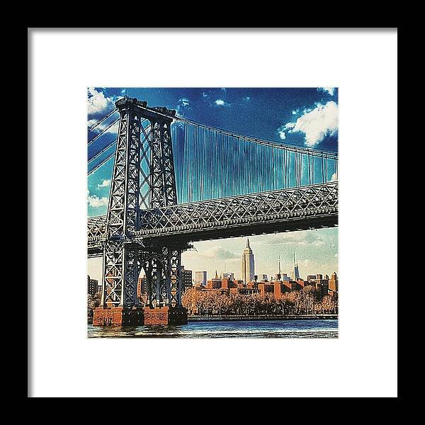 Empire State Building Framed Print featuring the photograph Verrazano Bridge Color by Lauren Fitzpatrick