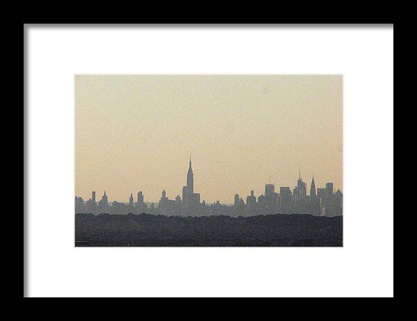 Air Framed Print featuring the photograph NYC Skyline at sunset by T Guy Spencer