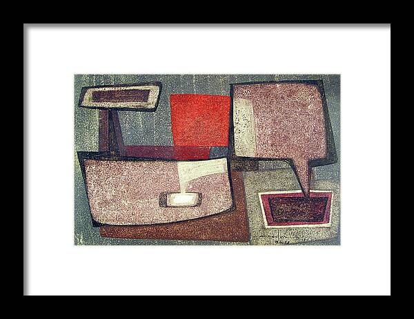 Abstract Framed Print featuring the painting OB1958BR005 Indians in space No.2 14.25x9.25 by Alfredo Da Silva