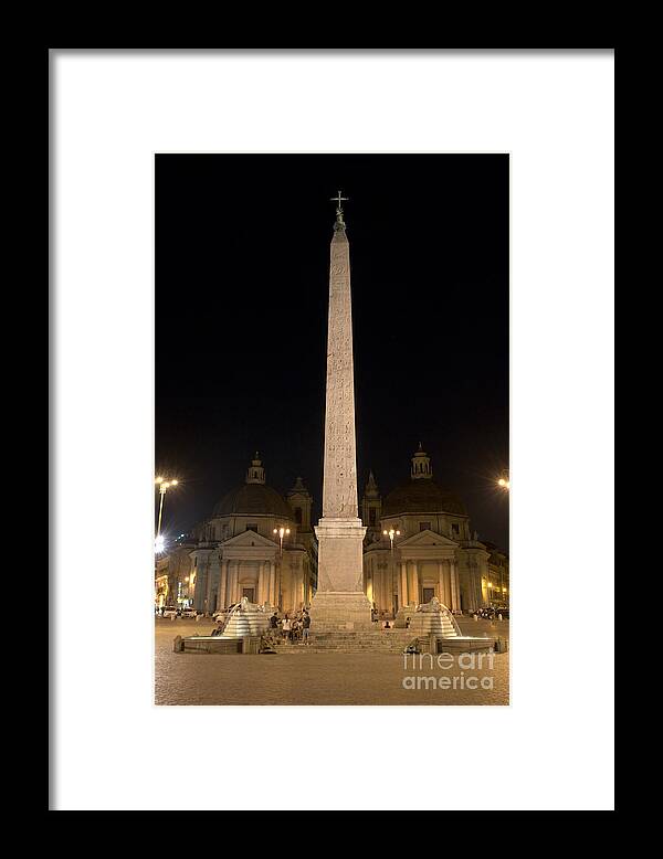 Obelisco Framed Print featuring the photograph Obelisco flaminio and twin churches by night by Fabrizio Ruggeri