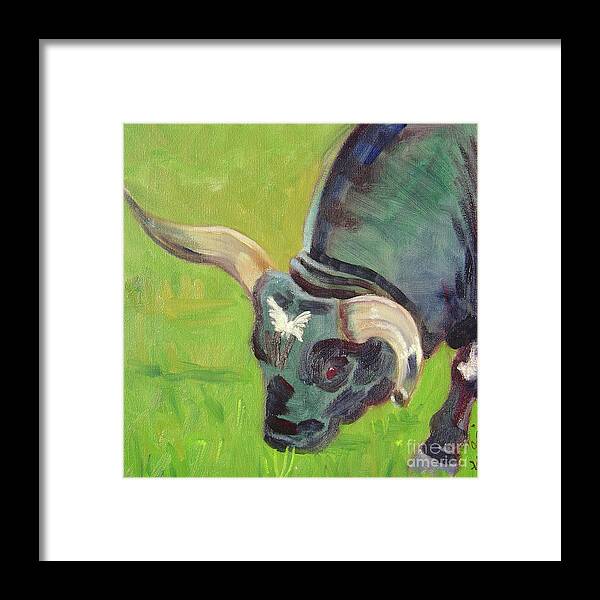 Long-horn Framed Print featuring the painting Obstinance by Lilibeth Andre