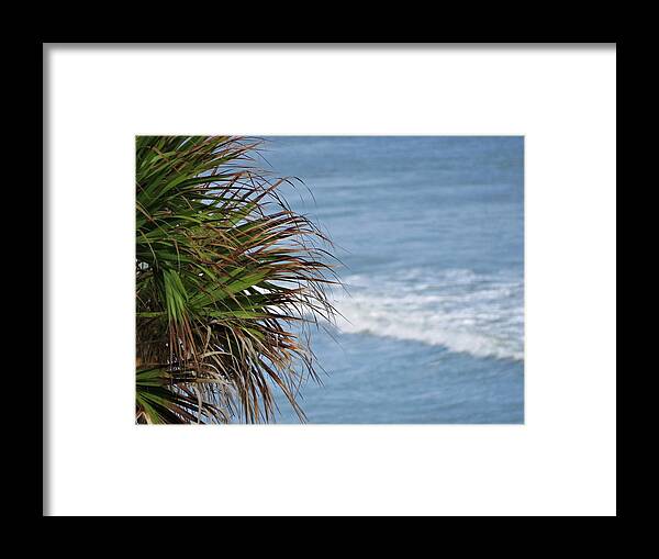 Kathy Long Framed Print featuring the photograph Ocean and Palm Leaves by Kathy Long