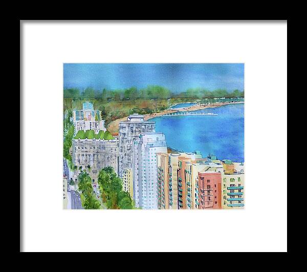 Downtown Long Beach Framed Print featuring the painting Ocean Blvd from Above by Debbie Lewis