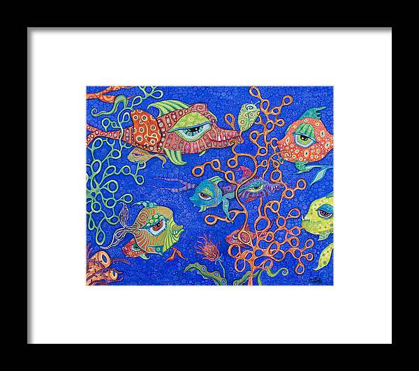 Fish In The Ocean Framed Print featuring the painting Ocean Carnival by Tanielle Childers