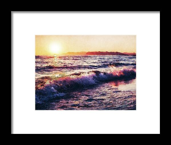 Digital Art Framed Print featuring the digital art Ocean Landscape Sunrise by Phil Perkins