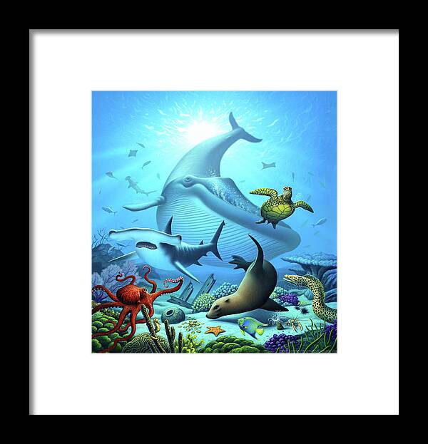 Blue Whale Framed Print featuring the digital art Ocean Life by Jerry LoFaro