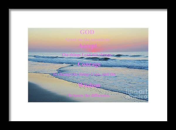 America Framed Print featuring the photograph Ocean Sunrise Serenity Prayer by Robyn King
