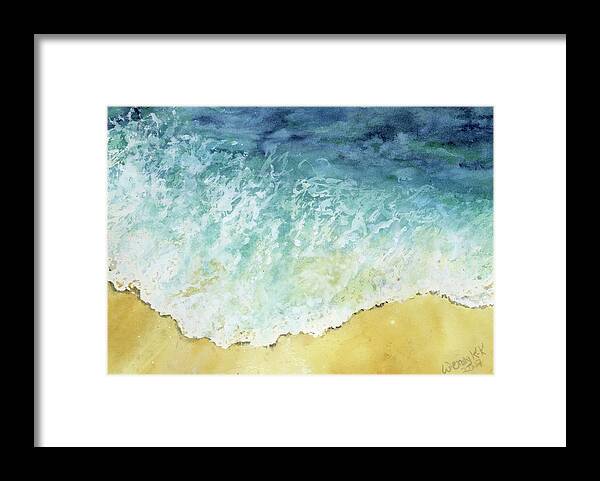 Ocean Framed Print featuring the painting Ocean wave by Wendy Keeney-Kennicutt