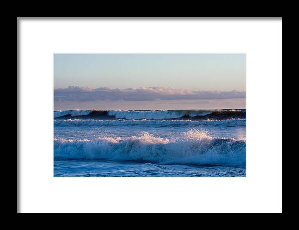 Ocean Framed Print featuring the photograph Ocean Waves At Dusk by Dina Calvarese