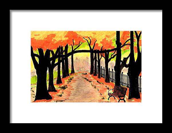 Paul Meinerth Artist Framed Print featuring the drawing October- Salem Common by Paul Meinerth