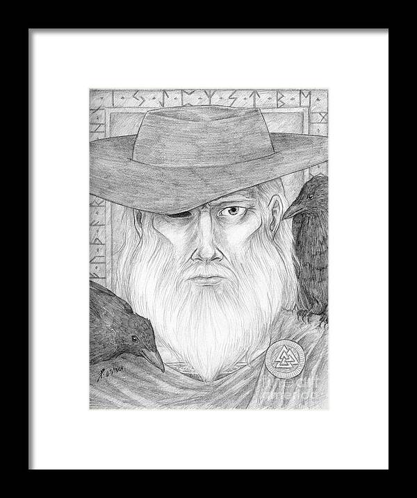 Graphite Framed Print featuring the drawing Odin by Brandy Woods
