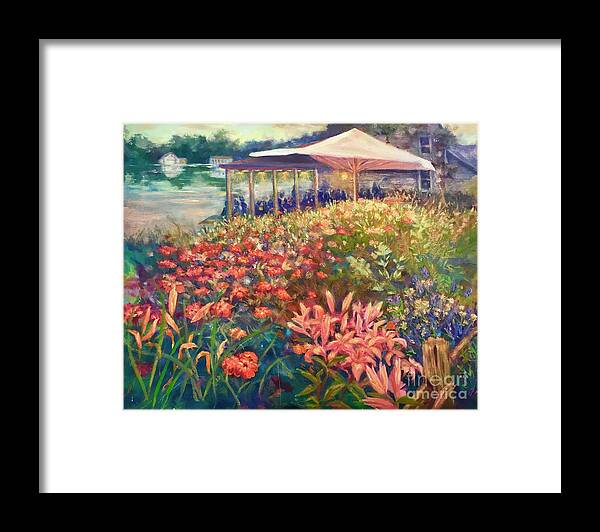 Water Framed Print featuring the painting Ogunquit Gardens at Waterside Restaurant by Gail Allen