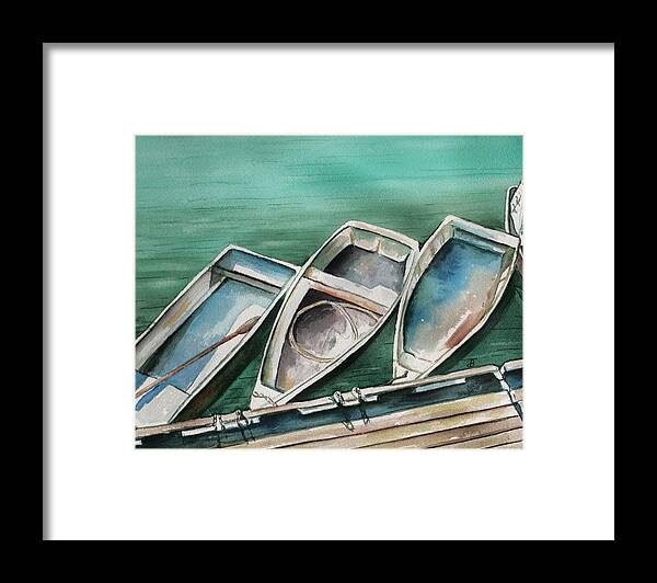 Skiffs Framed Print featuring the painting Ogunquit Maine Skiffs by Brenda Owen
