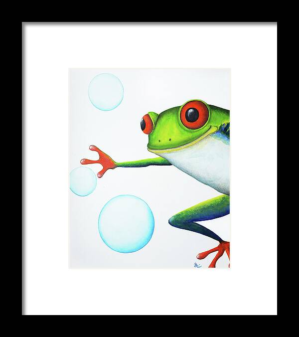 Frog Framed Print featuring the painting Oh Bubbles by Oiyee At Oystudio