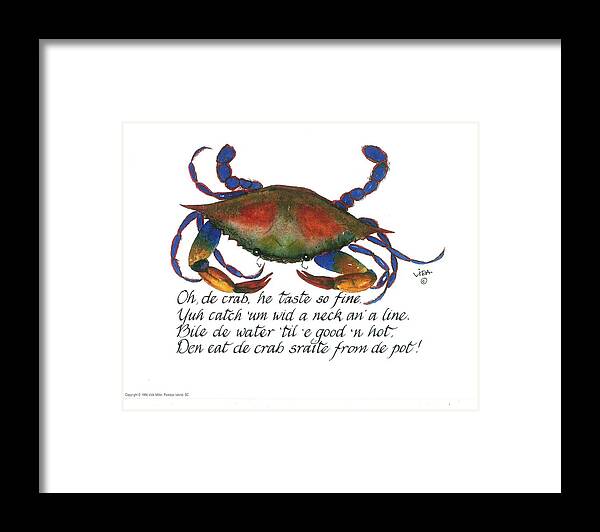 Gullah Crab Verse Framed Print featuring the painting Oh de crab by Vida Miller