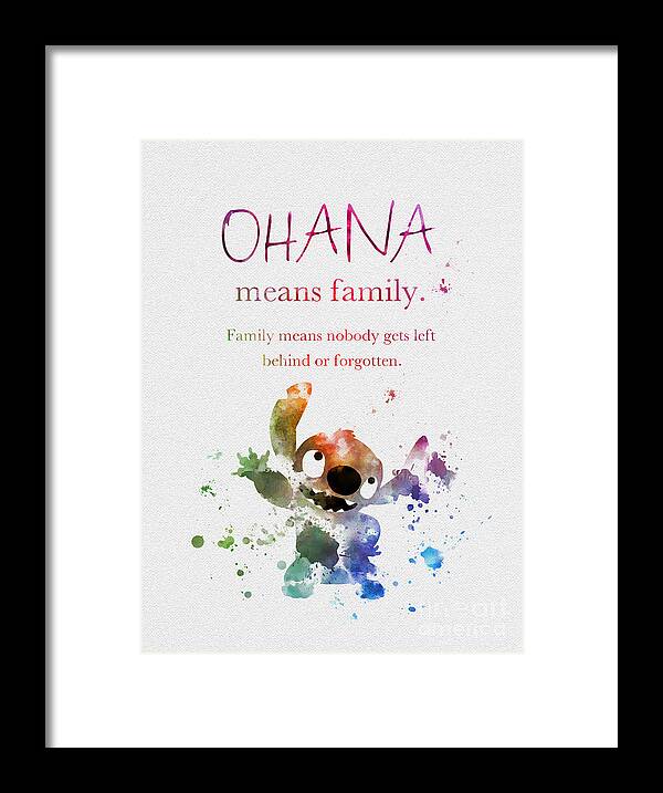 Lilo And Stitch Framed Print featuring the mixed media Ohana means Family by My Inspiration