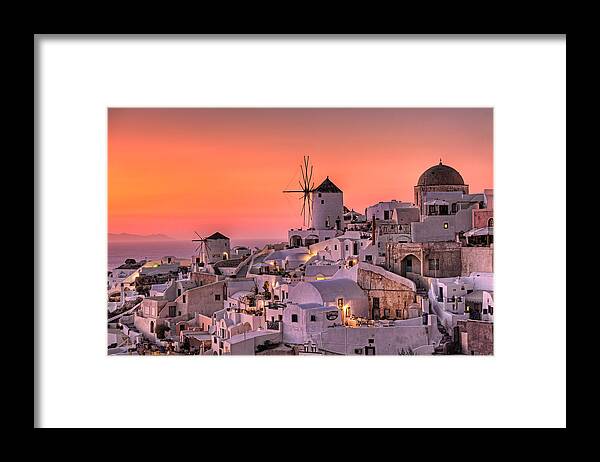 Aegean Framed Print featuring the photograph Oia Sunset in Santorini - Greece by Constantinos Iliopoulos