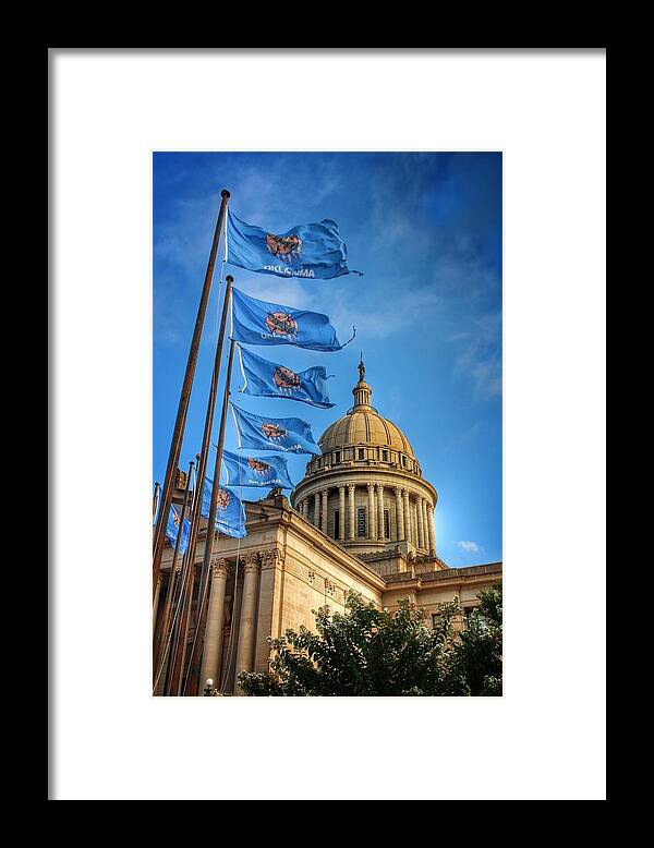 Oklahoma Framed Print featuring the photograph Oklahoma Capitol Flags and Wind by Buck Buchanan